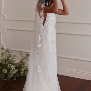 Stevie Dress- High Neck Low Back Elegant White Floral Appliqué Wedding Gown